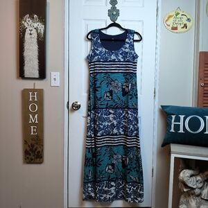 Ronni Nicole Sleeveless Maxi Dress Size 8 Blue Floral Striped Lined